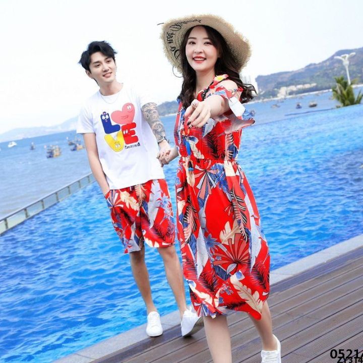 Dressing up in red plus size is obvious for couples on the beach