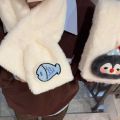 Cute Plush Cross Scarf Thicken Cartoon Neckerchief Wrap Penguin Cold Protection Neck Warmer Winter. 
