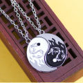 2Pcs/Set Sliver Alloy Yin Yang Pendant Puzzle Piece Dragon Carving Necklace Birthday Jewelry Gifts for Couple or Best Friends. 