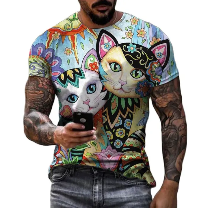 Summer%20men's%20short%20sleeved%203D%20printed%20polyester%20o-neck%20casual%20color%20pattern%20loose%20top%20T-shirt%20oversized%20-%20Image%202