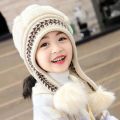 Kids Beanie Hat with Faux Fur Balls Cozy Winter Kids Beanie Hat with Three Pompoms Warm Ear Protection for Boys Girls 2-7t Trendy Knitted Hat for Children Baby Accessories Babies Fleece-lined Hat. 