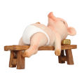 Pig Statue Resin Vibrant Colors Rustic Lying On Bench Cute Funny Mini Pig Figurine Lifelike Look for Family Office. 