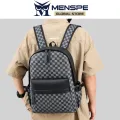 MENSPE Fashion Men’s Backpack Laptop Backpack Soft PU Backpack Business Travel Bag Waterproof Backpack Grid Pattern Design College Commuting Backpack Leisure School Bag For Travel Study Business. 
