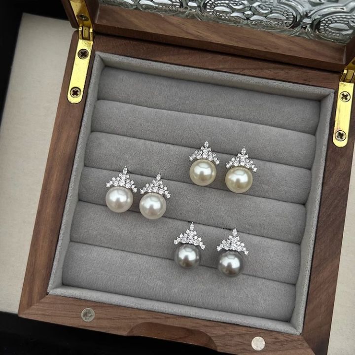 Ice and Snow Queen s925 Pure Silver Shijia Strong Light Pearl Earrings Light Luxury and High Sense, Small French Earrings and Earrings