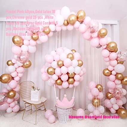 Pastel Pink Balloons Arch Garland Arch Kit Rose Gold Confetti and  Chrome Gold Balloons Garland Arch-Love Foil Balloon with 100 pcs Glue Dots and 16Ft Balloon Strip 100 Pcs