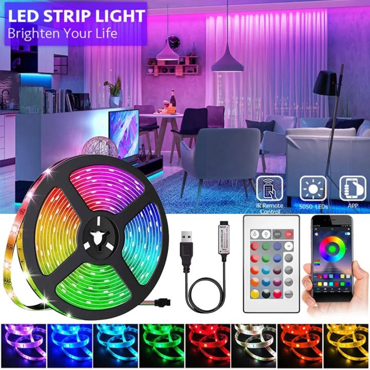 lights for decoration 5M 5050 RGB Bluetooth Led Strip Lights TV Smart Wall Lamps Xmas Decoration Bedroom Closets Aesthetic Room Decor Ring Light