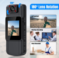 Mini body camera, portable camera with 180° rotatable lens and rear clip, night vision motion detection, suitable for cycling, outdoor sports, duty recording. 