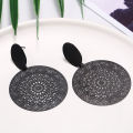 Black Flower Leaves Ear Stud Nail Round Hollow Computer Film Women Earrings Jewelry Gifts. 