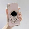 TA for Samsung Galaxy M02 A02 Back Cover Creative Cute Astronaut Folding Bracket Luxury 6D Plating Case Soft Silicone Square Phone Cases. 