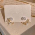 1Pair Super Fairy Rhinestone Butterfly Pearl Stud Earrings Exquisite Back Hanging Earring for Women Girls Elegant Jewelry Party Gifts. 