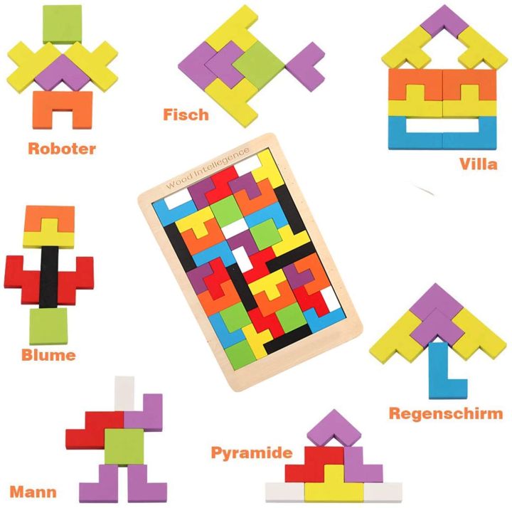 Russian Blocks T Tangram Tetris Jigsaw Puzzle Wooden Kids Brain Teaser ...