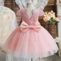 Toddler Girls 1st Birthday Party Dresses Cute Bow Kids Princess Lace Tulle Short Dress Flower Girls Dresses for Wedding 1-5 Year. 