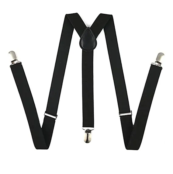 Kids Boys Girls Y-Back Suspender Elastic Adjustable Clip-on Braces Black & Light Grey