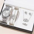 【New arrival】【Hot selling items 】Fopul mall fashion business Love necklace bracelet and quartz watch 6PCs set luxury women rose gold watches for women ladies. 
