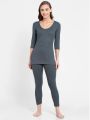 Charcoal Melange Thermal 3 quarter Sleeve Top. 
