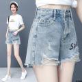 Trendy Women's Ripped High Waist 2024 Summer Thin Versatile Outer New Denim Hot Pants Annual Shorts ins Slimming. 