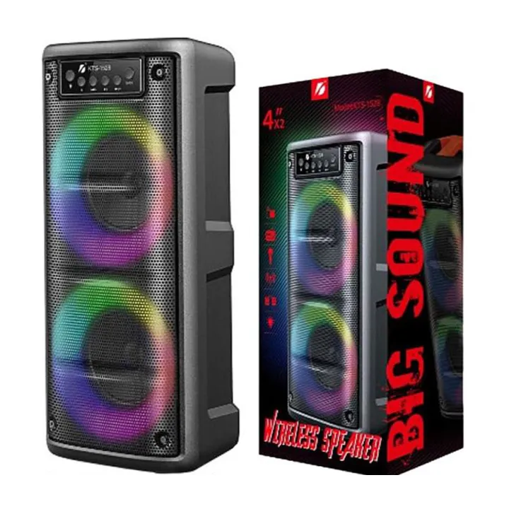 KTS-1528 Portable Wireless Bluetooth Speaker with Led Light RGB Support Mic, FM, AUX, USB, SD Card Karaoke Speaker Buffel Subwoofer Music Player Party Box KTS Speaker KTS 1528