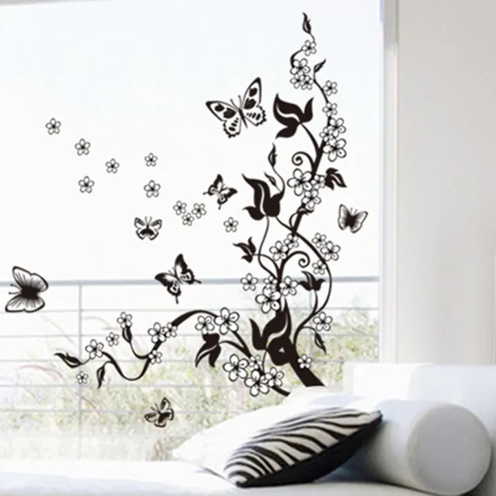 Black%20Floral%20Butterfly%20Flower%20DIY%20Vine%20Wall%20Sticker%20Art%20Decor%20Mural%20Room%20Decal%20-%20Image%204