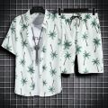 Hawaii Holiday Beachwear Men's Trendy Casual Suit Men's Short-Sleeved Shirt Shorts Loose and Handsome Wear Match Printed Shirt. 