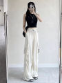 Gray Overalls Women's Summer Thin High Waist Loose Parachute Pants Casual Wide Leg Pants Quick-Drying American Sports Pants. 
