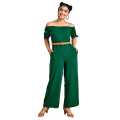 Nils Women's Green Jumpsuit  (Off Shoulder Sleeve Knot Jumpsuit). 