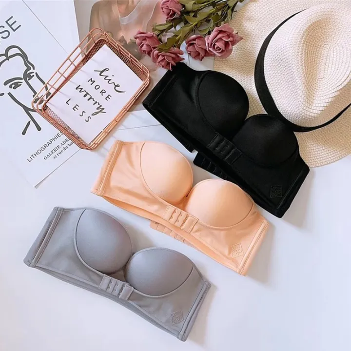 Women's%20Push-up%20Bra%20Without%20Underwire%20Front%20Closure%20Half%20Cup%20Strapless%20Bra%20-%20Image%202
