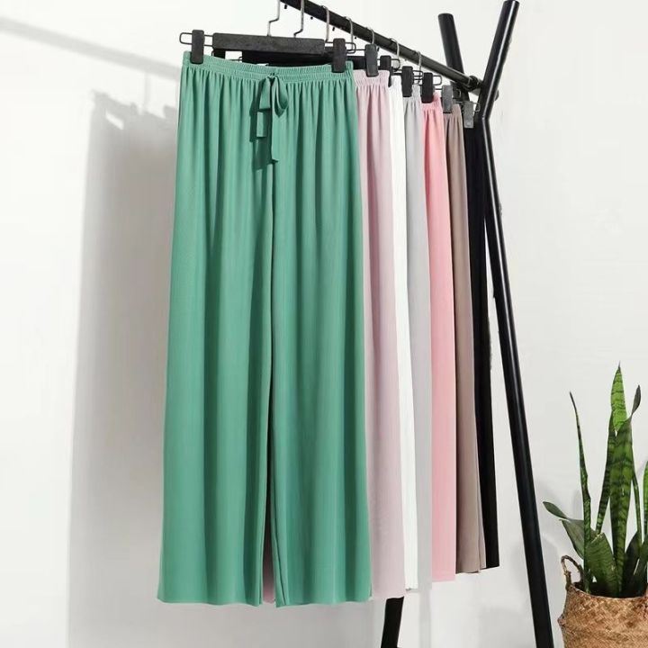 Women's%20Pajamas%20Summer%20Suit%20Ice%20Silk%20Thin%20Homewear%20Can%20Be%20Worn%20outsideVCollar%20Short%20Sleeve%20Wide%20Leg%20Pants%20Two-Piece%20Set%20Loose%20Outfit%20-%20Image%205