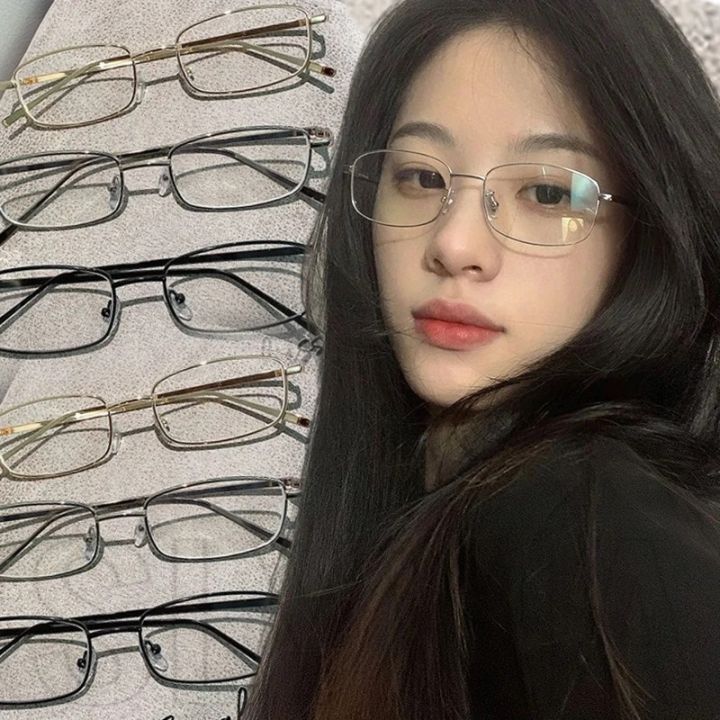 No Makeup Decorative Glass - For Women Men - Metal Square Frame Glasses - Vintage, Fashion, Y2K - Anti-Blue, Eye Protection - Flat light Eyeglass