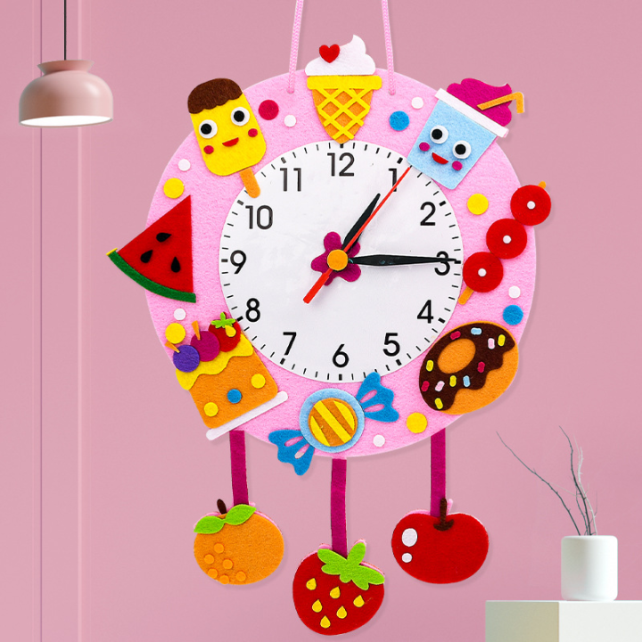 Cartoon Wall Clock For Kids Diy Toys Montessori Arts Crafts Hour Minute ...