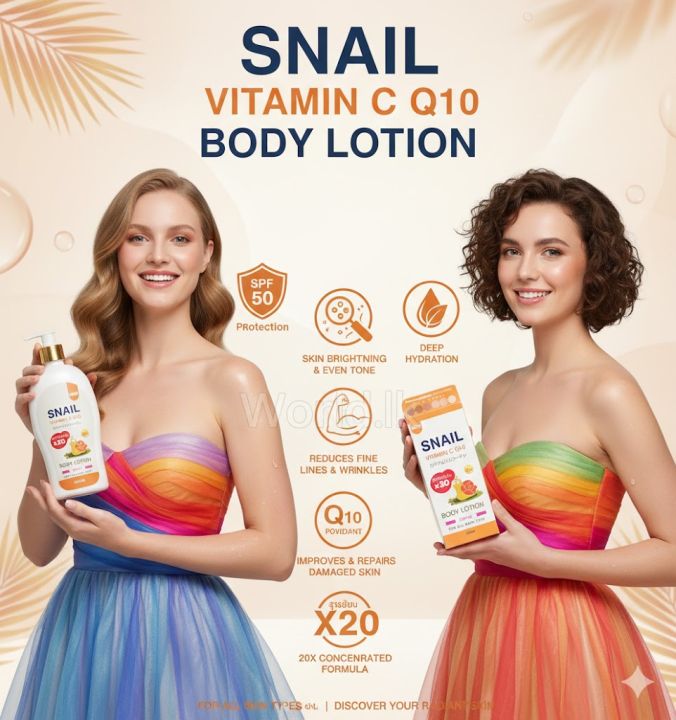 Snail Vitamin C Q10 Body Lotion All Skin Types 500ml svql SPF 50 UV Rays Protected Sun Lotion