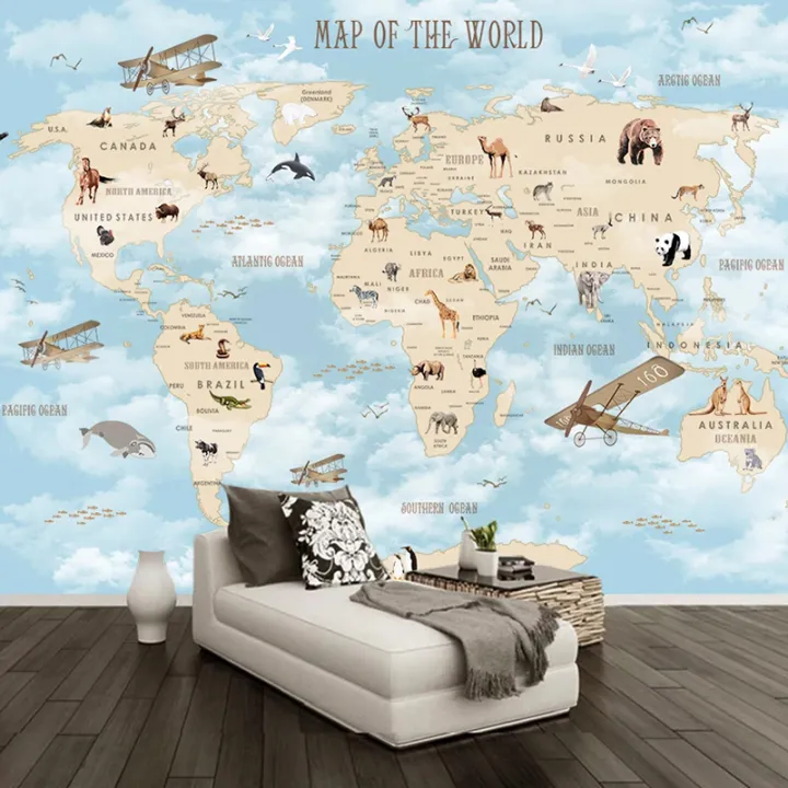 Custom%20Cartoon%20Animal%20World%20Map%20Background%20Wall%203D%20Wallpaper%20Living%20Room%20Bedroom%20Children%20Decoration%20Papier%20Peint%20Mural%20Tapety%20-%20Image%202
