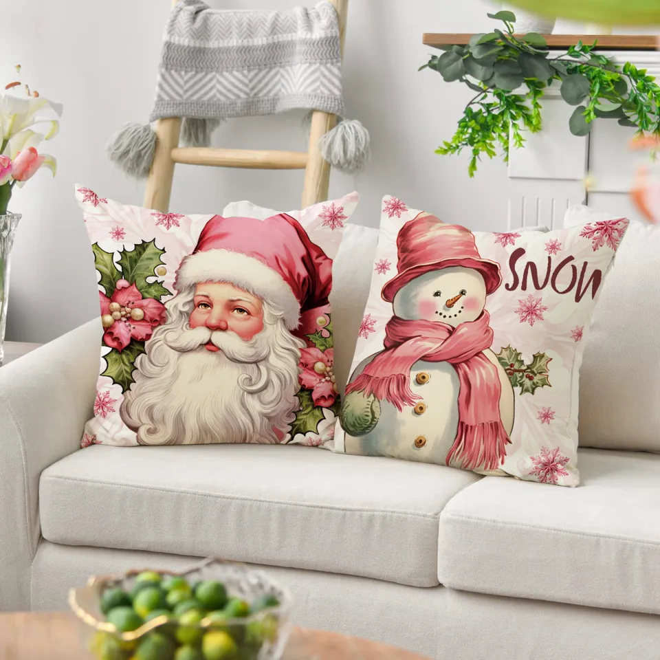 Machine Washable Christmas Pillow Cover Christmas Pillowcase Festive Santa Christmas Tree Print Soft Couch Decoration Throw Pillow Cover with Hidden Zipper Perfect for Southeast Asian Buyers Daraz.lk