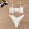 Zentora Tube Top Briefs Bikini Set Stylish 3d Flower Bikini Set for Women High Waist Briefs Bandeau Bra Quick Drying Swimsuit Beachwear for Beauties Flower Suspender Swimsuit. 
