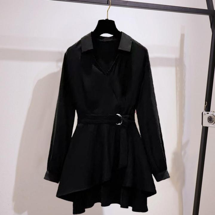M-4XL%20Women's%20Shirt%20Lapel%20V%20Neck%20Long%20Sleeves%20Irregular%20Hem%20Plus%20Size%20Waist%20Tight%20Adjustable%20Belt%20Pullover%20Shirt%20Clothing%20-%20Image%203
