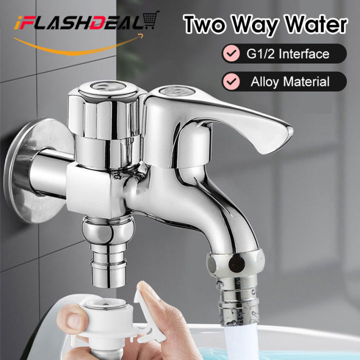 iFlashDeal Faucet Washing Machine Faucet Dual Port Alloy Faucet Multi-function Faucet Double Spout Water Mixed Tap Two Way Water Washer Tap Double G1/2 Port Interface Bathroom Water Tap
