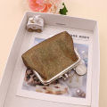 Vintage Double Layer PU Bright Grid Short Wallet Women's Small Coin Purse Creative Card Pack Student Mini Money Bag. 