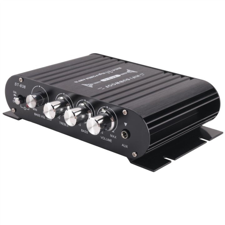 【100%-original】 ST-838 HIFI Amplifier 2.1 Channel Car MP3 Mini Amp AUX Input High and Low Bass Adjustment Super Bass 20Wx2+40W Amplifier Easy Install