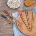 【WEJA】1 Pair of Chinese Home Kitchen Cooking Bamboo Chopsticks Natural Durable Reusable with Floral Cute Wood Chopsticks Value Gift. 