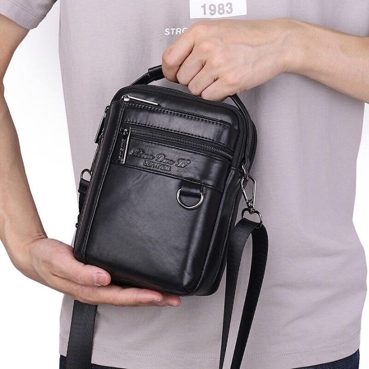Men's Mobile Phone Bag Leather Mini Pouch Crossbody Tote for Men Small Shoulder Bag Cowhide Multi-Functional Waist Bag Shoulder Bag