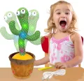 Dancing Cactus Talking Plush Toy with Singing & Recording Function - Repeat What You Say - Pack of 1, Rechargeable Cable Included. 