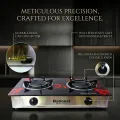 National Low gas, 2 burner portable infrared gas stove with Ceramic  Glass free Gas regulator with hose. 