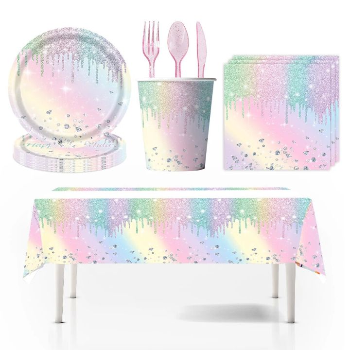 Macaron Diamond Party Supplies Birthday Decoration Girl Paper Plates Cups Napkins Tablecloth Banner Wedding Supplies Baby Shower