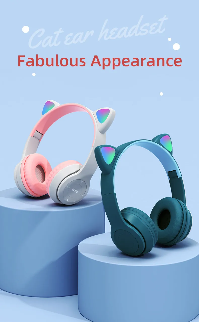 P47M Cat Ear Bluetooth Headphones - LED Lights
