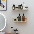 GOLD RECTANGLE SHAPE WALL SHELF SMALL - Wall Mounted Floating Display Organizer with Golden Tone Metal Wire Frame Hanging Bookshelf Metal Aesthetic Wall Decoration for Walls,Bathroom Bedroom Living Room Kitchen. 