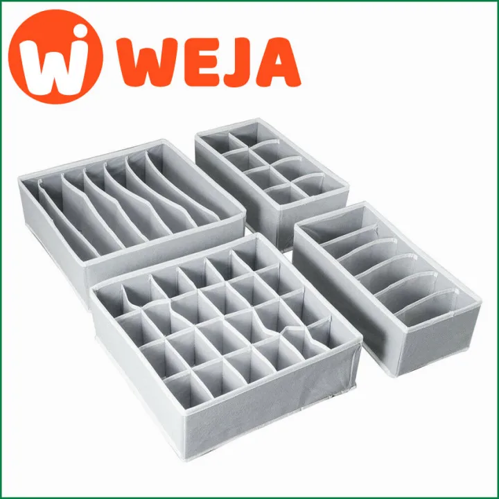 【WEJA】AA Foldable Underwear Drawer Organizers Dividers Closet Dresser Clothes Storage Organizer Box For Bras Scarves Ties Socks Boxes