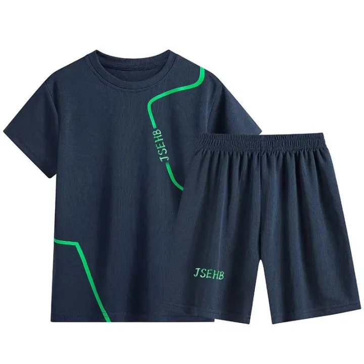 Boys'%20Summer%20Thin%20Quick-Drying%20Sports%20Suit%20Children's%20Short-Sleeved%20Shorts%20Loose-Fitting%20Casual%20round-Neck%20Handsome%20Running%20Suit%20-%20Image%203