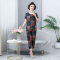 Middle-Aged and Elderly Women's Clothing Mom Grandma's Clothes Summer Clothes for the Elderly Summer Clothes Short Sleeve Suit Two-Piece Thin Ice Silk. 