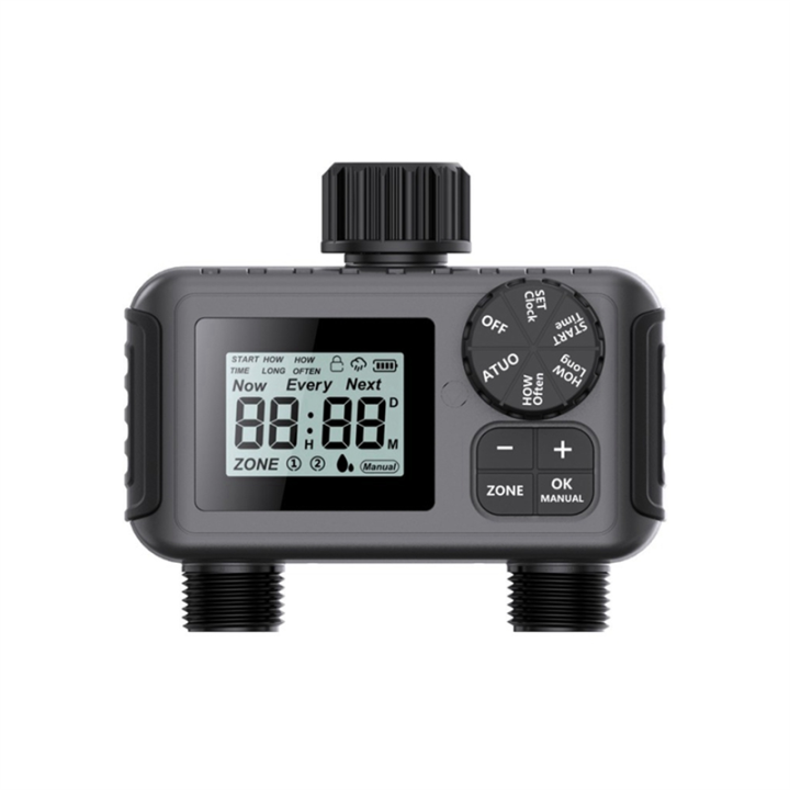 2-Way Programmable Watering Timer for Greenhouse, Lawn Automatic Hose Tap Irrigation System with Drip Controller Valve NH3/4”