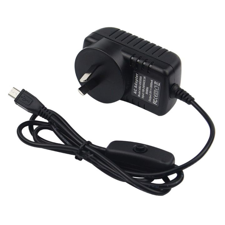 5V 3A Raspberry Pi 3B+ 3B Power Supply with Switch Button Power Adapter ...