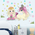 Cartoon pink princess castle unicorn flower wall sticker ballet dancing girl child girl room decoration poster mural sticker. 